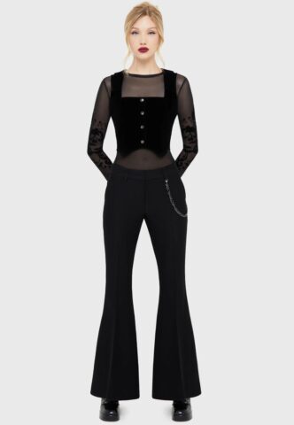 Killstar – Vile Vixen Flares Black – Hose – Schwarz – XXL – 95% Polyester, 5% Elastan