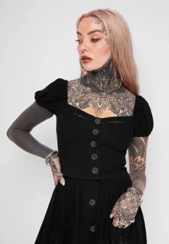 Mary Wyatt – Viviana Linen Button-Up – Oberteil – Schwarz – Large – 70% Viskose, 30% Leinen