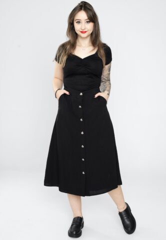 Voodoo Vixen – Heart Button Midi Black – Rock – Schwarz – XS – 100% Viskose