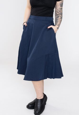 Voodoo Vixen – Nyla Knee Length Navy – Rock – Blau – XS – 70% Polyester, 27% Viskose, 3% Elastan