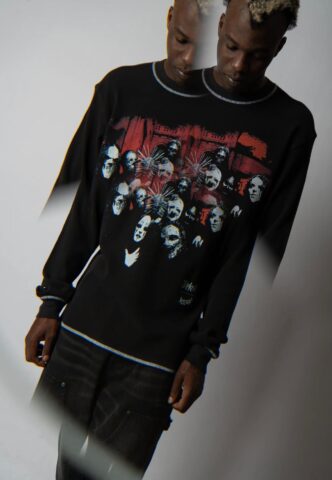 Welcome x Slipknot – Mask Contrast Stitch Thermal Black/White – Sweater – Schwarz – M – 95% Baumwolle, 5% Elastan
