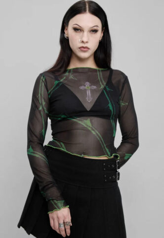 Mary Wyatt x Type O Negative – Wolf Moon Long Sleeve Mesh – Oberteil – Schwarz – Medium – 95% Polyester, 5% Elastan