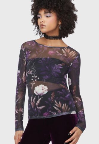 Killstar – Wrenwell Black/Purple – Oberteil – Schwarz – XL – 95% Polyester, 5% Elastan